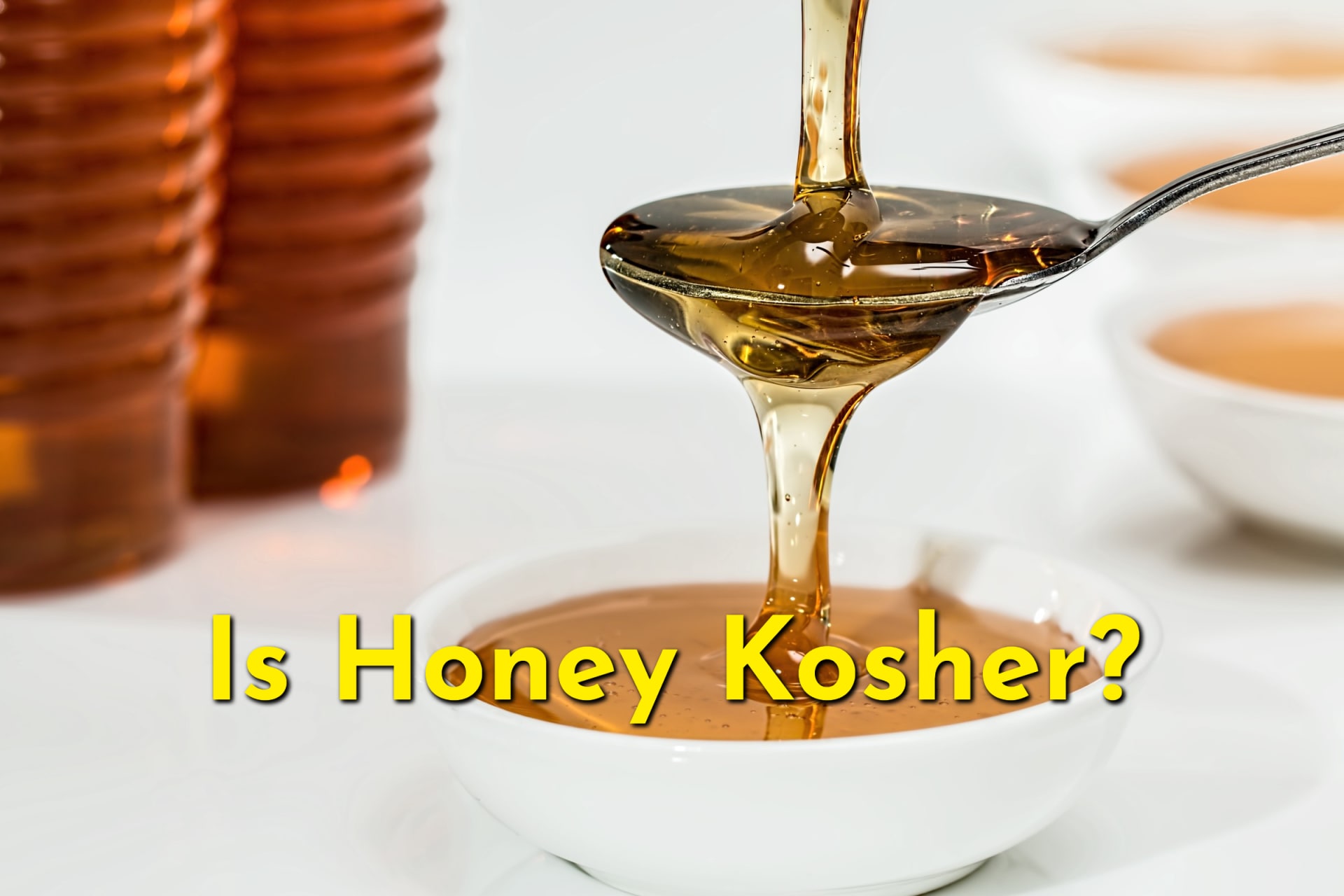 Kosher honey being poured over a spoon